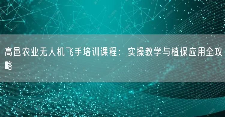 高邑农业无人机飞手培训课程:实操教学与植保应用全攻略