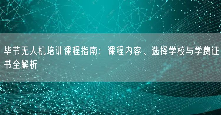 毕节无人机培训课程指南：课程内容、选择学校与学费证书全解析
