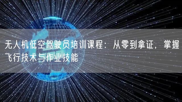 无人机低空驾驶员培训课程:从零到拿证,掌握飞行技术与作业技能