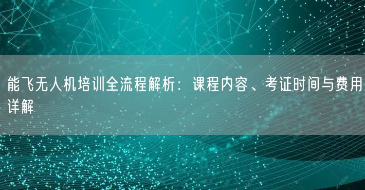 能飞无人机培训全流程解析:课程内容、考证时间与费用详解