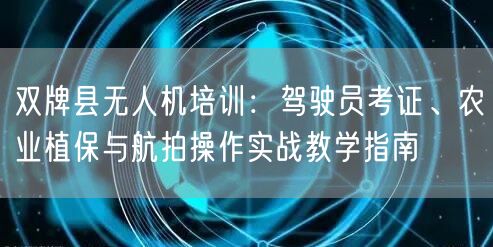 双牌县无人机培训:驾驶员考证、农业植保与航拍操作实战教学指南