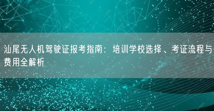 汕尾无人机驾驶证报考指南:培训学校选择、考证流程与费用全解析