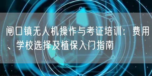 闸口镇无人机操作与考证培训：费用、学校选择及植保入门指南