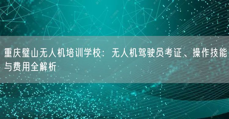重庆璧山无人机培训学校：无人机驾驶员考证、操作技能与费用全解析