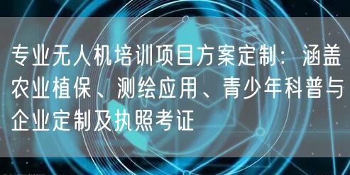 专业无人机培训项目方案定制:涵盖农业植保、测绘应用、青少年科普与企业定制及执照考证