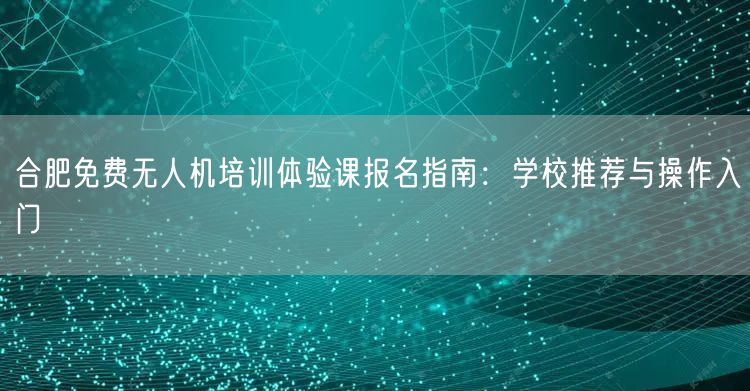 合肥免费无人机培训体验课报名指南：学校推荐与操作入门